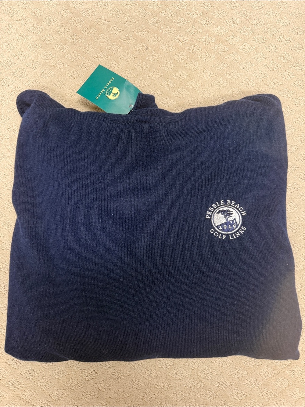 NWT Pebble Beach Cashmere Men's Navy Crewneck Sweater with Embroidered Logo